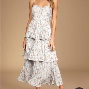 *SOLD* Lulus Cascading Crush Blue Floral Print Tiered Bustier Midi Dress